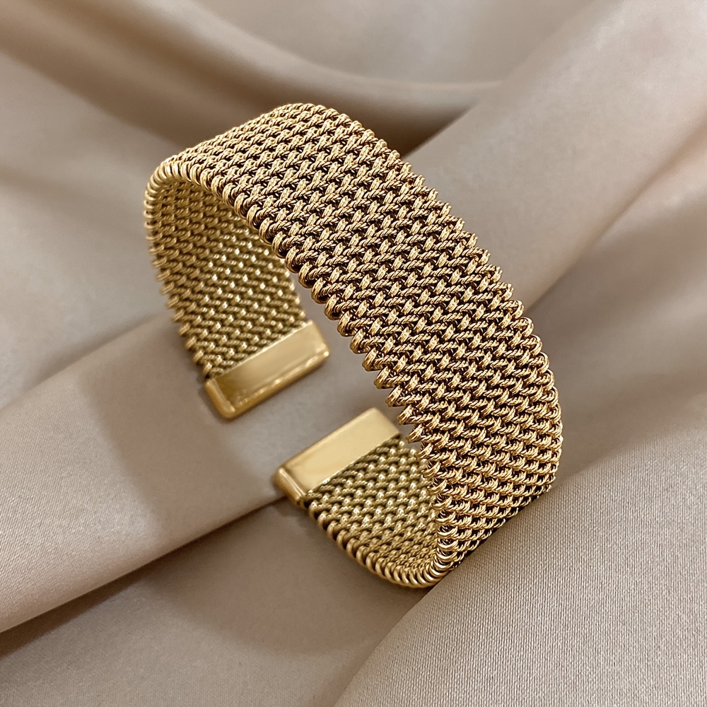 Дамска гривна от неръждаема стомана – 18K позлатена тъкана гривна HOTOO - Image 5