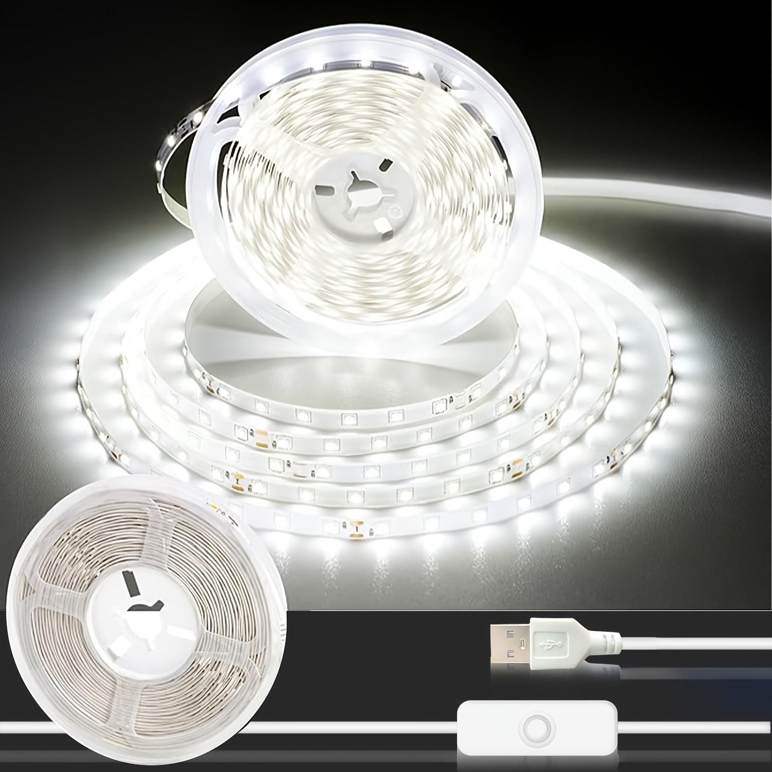 USB LED лента BJ‑5VRGB – топло и студено бяло осветление, 91.44 см до 15.24 м, лесна инсталация за DIY декор