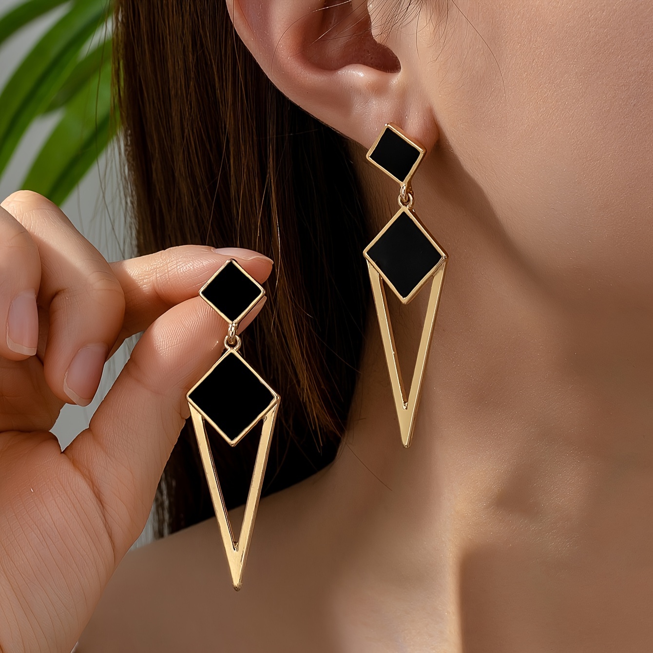 Модерни дамски обеци с диамантена форма – 18K златно покритие - Image 4