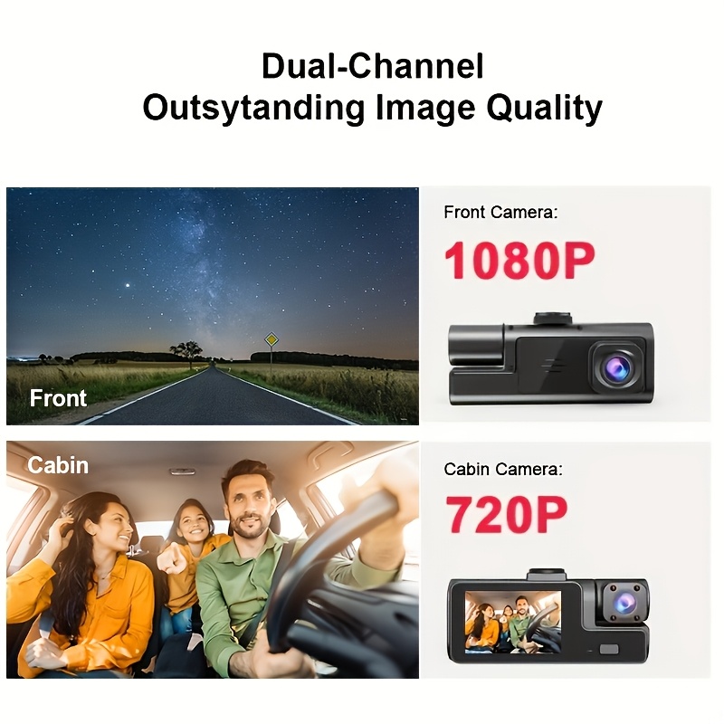 Автомобилна камера Dash Cam 1080P + 720P – предна и задна камера, опция с/без карта - Image 4