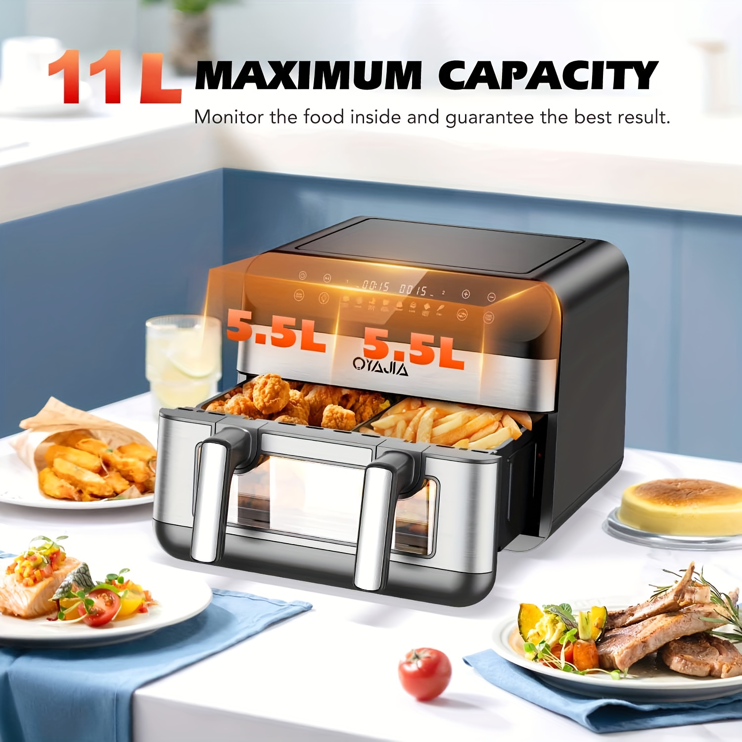 Air fryer 10/11L - фритюрник с двойни кошници и дигитален тъчскрийн - Image 8