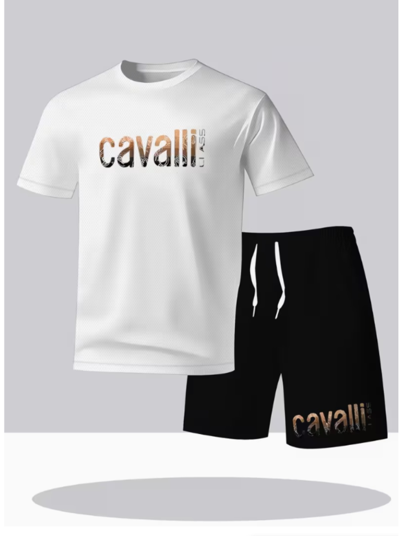 Мъжки спортен комплект тениска и шорти – Cavalli принт, дишащ дизайн - Image 2