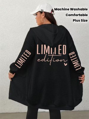 Дамски oversize суичър с качулка големи размери – топъл модел с цип и принт