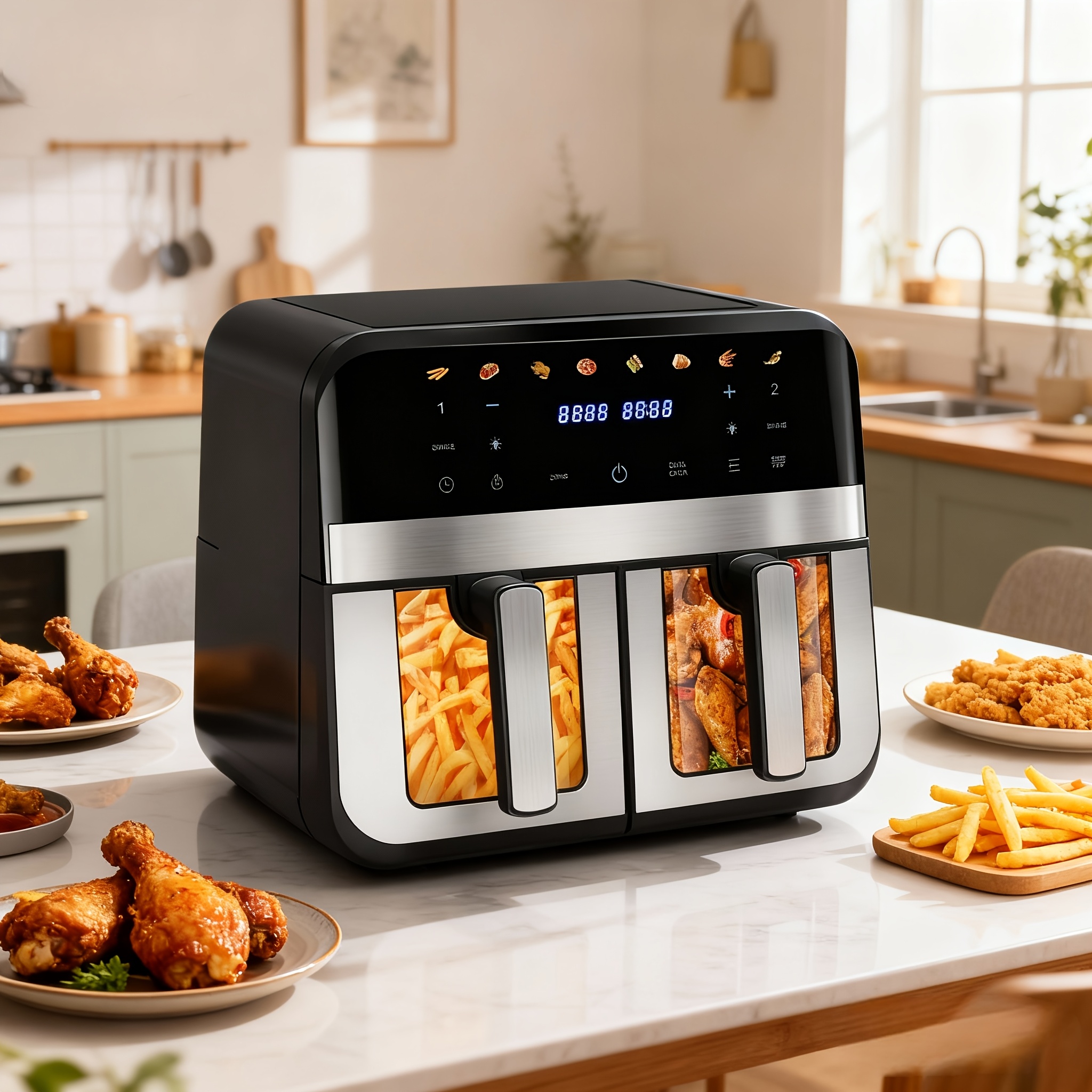 Дигитален Air Fryer 6L / 8L / 9L - Въздушен Фритюрник с Прозорец и Неръждаема Стомана - Image 4