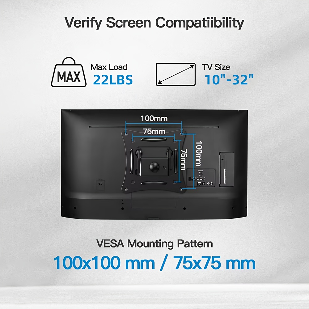 Телескопична стенна стойка за TV 10–32" – наклон 15°, завъртане 180°, VESA 100×100, до 13.61 kg - Image 6