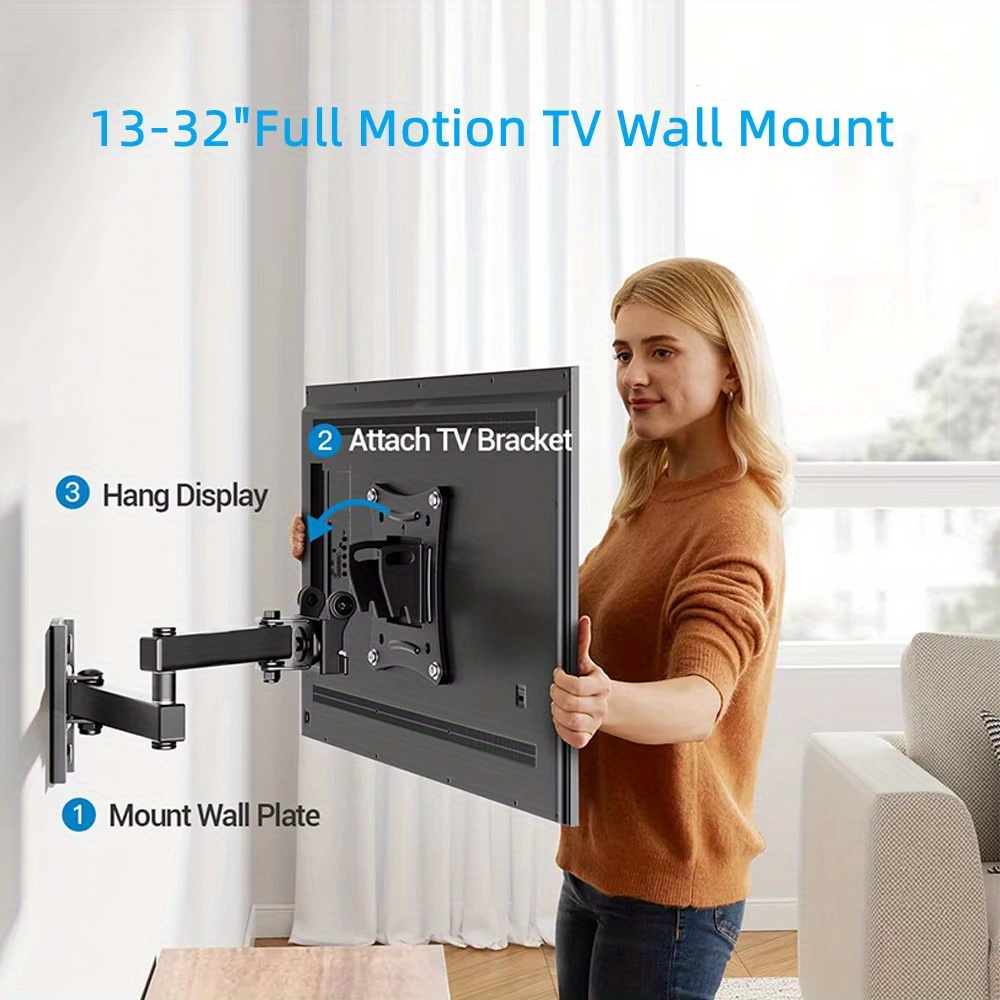 Телескопична стенна стойка за TV 10–32" – наклон 15°, ротация 180°, VESA 100×100, до 13.61 kg - Image 3