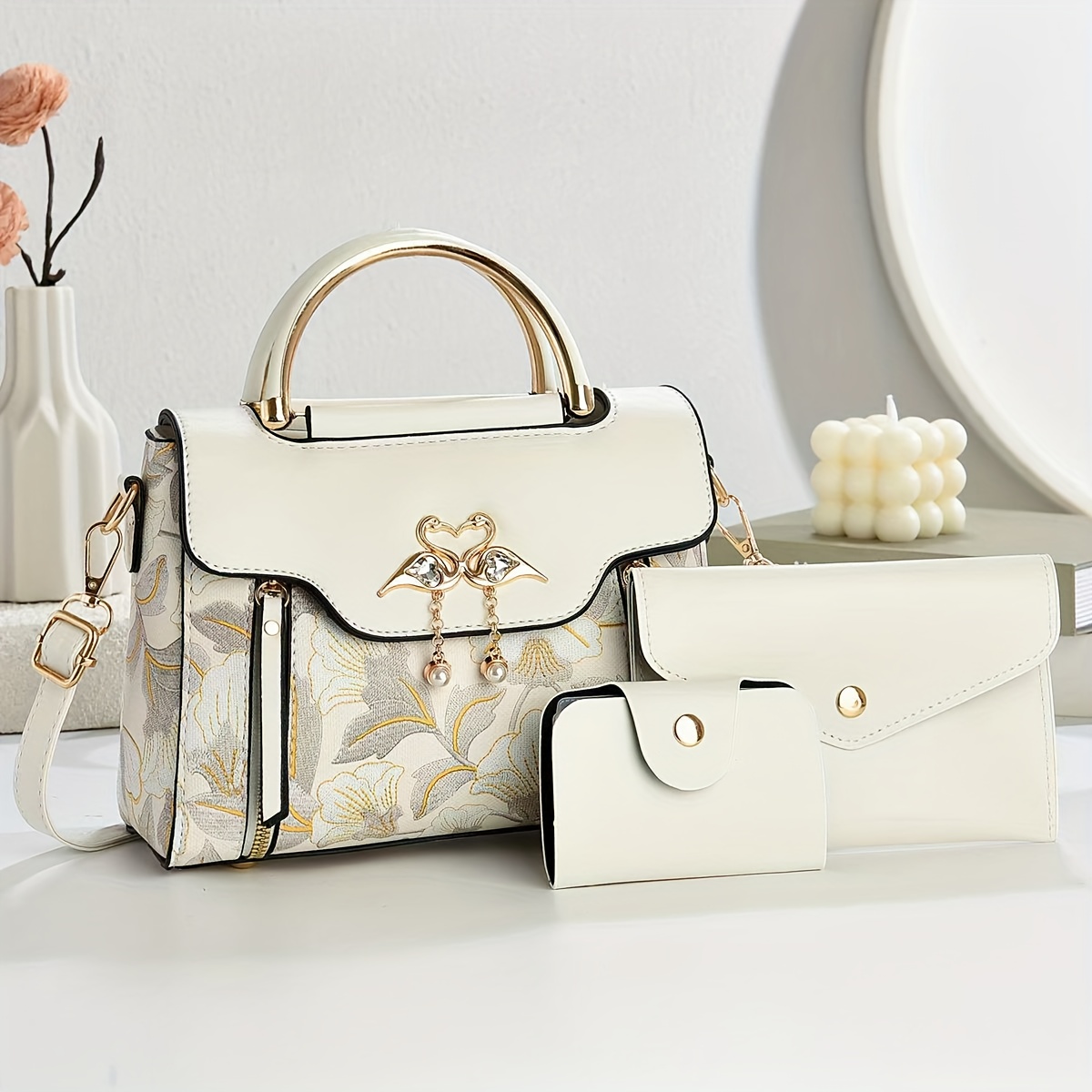 Комплект дамски чанти 3 части – раменна, ръчна и crossbody чанта - Image 16