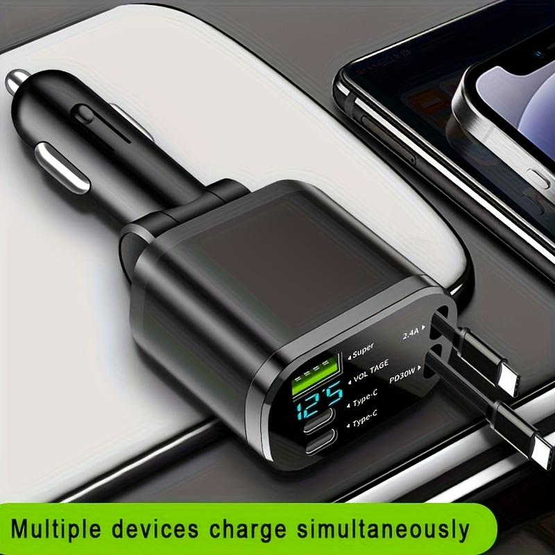 120W Бързо Автомобилно Зарядно – 2x USB Type-C, Сгъваем Кабел, Компактно - Image 7