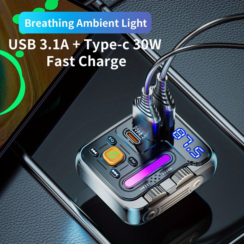 FM Трансмитер за Кола с Bluetooth – Type-C и Двоен USB Бързо Зареждане - Image 6