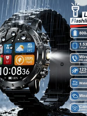 Мъжки смарт часовник – 1.53″ дисплей, Bluetooth разговори, IPX8 водоустойчив за плуване, 100+ спортни режима, LED фенерче SOS