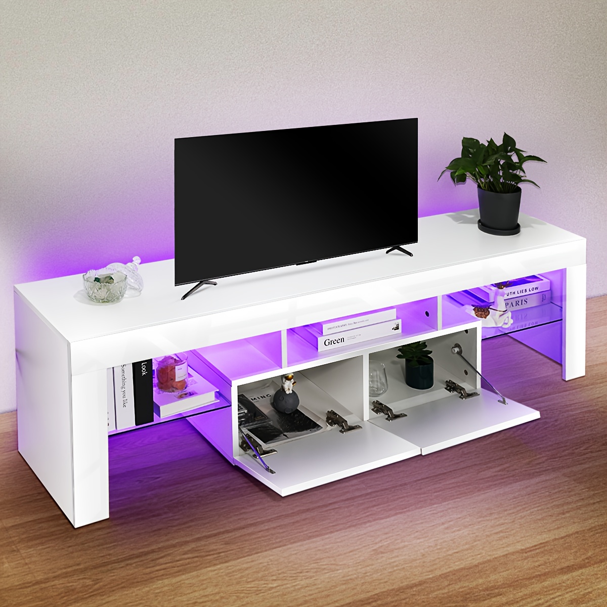 Модерен ТВ шкаф Kehot 160 см – бял с LED осветление - Image 7