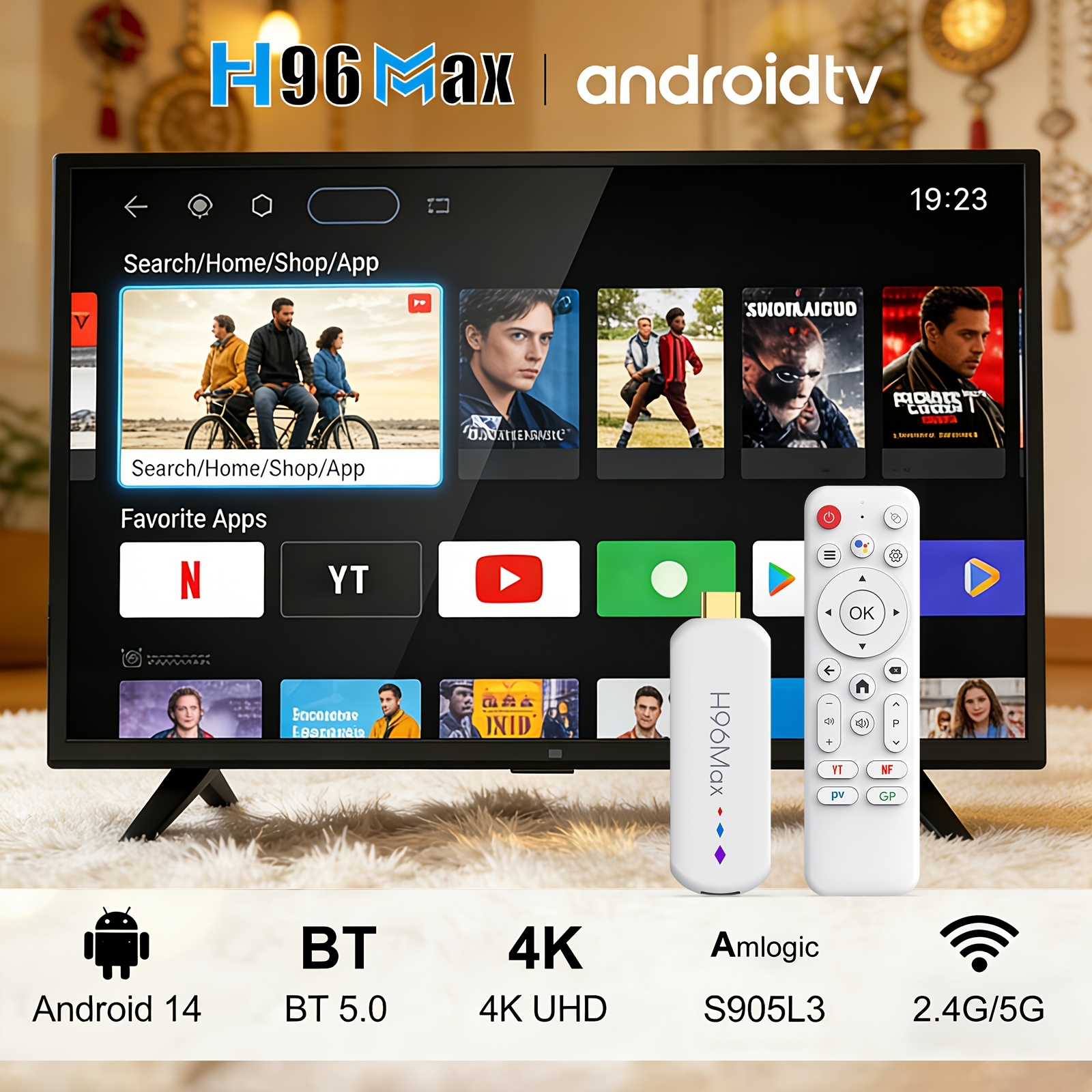 Smart TV Stick H96 MAX – Android 14, 4K Ultra HD, 3D поддръжка, Type‑C, бърз и компактен медиен плейър