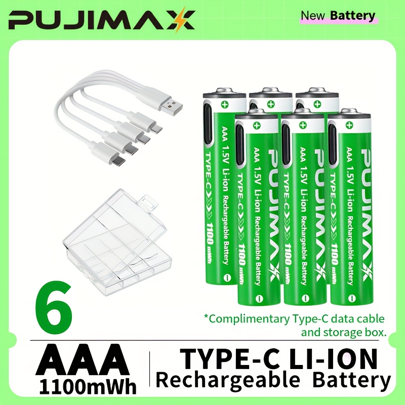 Литиево‑йонни AAA батерии PUJIMAX – 1100mWh, Type‑C зареждане, за мишки, дистанционни и LED - Image 2