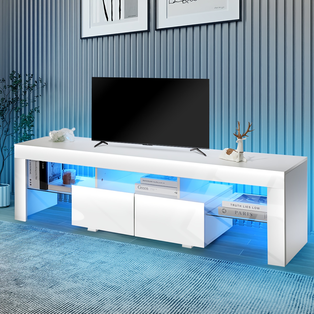 Модерен ТВ шкаф Kehot 160 см – бял с LED осветление - Image 3