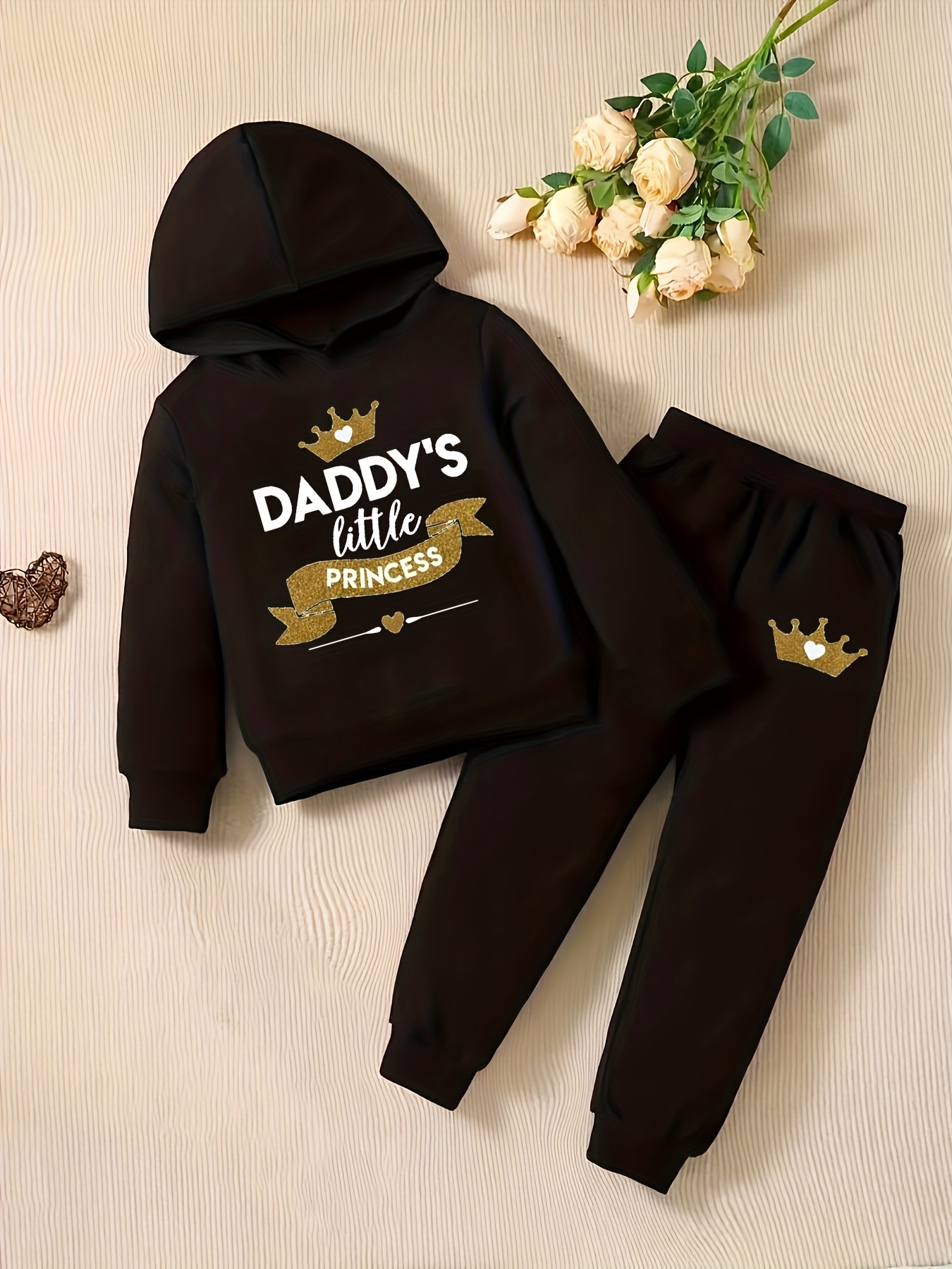 Момичешки комплект с дълги ръкави и качулка – „Daddy’s Little Princess“, идеален за навън - Image 6