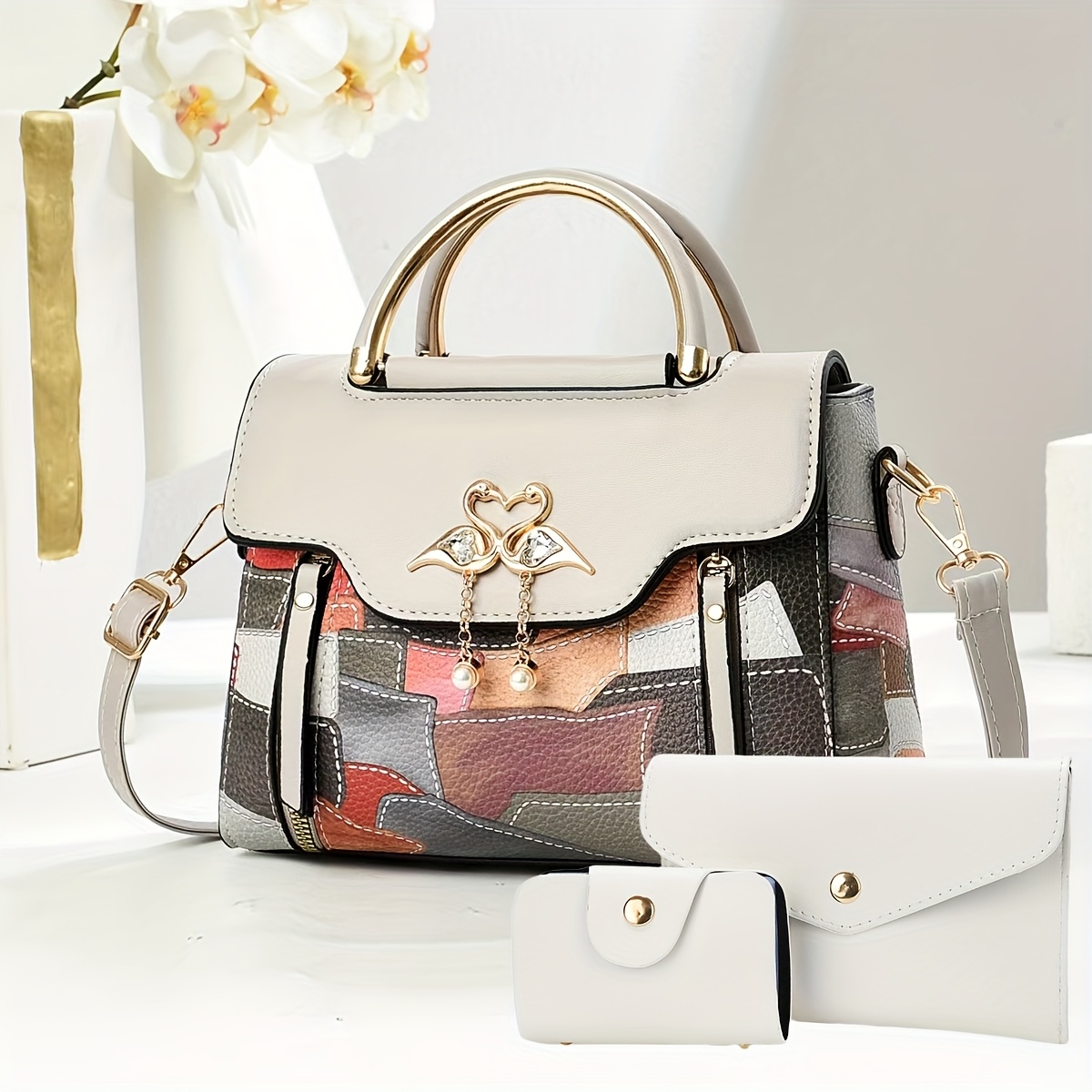 Комплект дамски чанти 3 части – раменна, ръчна и crossbody чанта - Image 14
