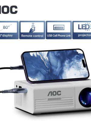 AOC Преносим Мини Проектор – 1080P поддръжка, съвместим с iOS/Android/Windows/PS4/USB/SD/HDTV