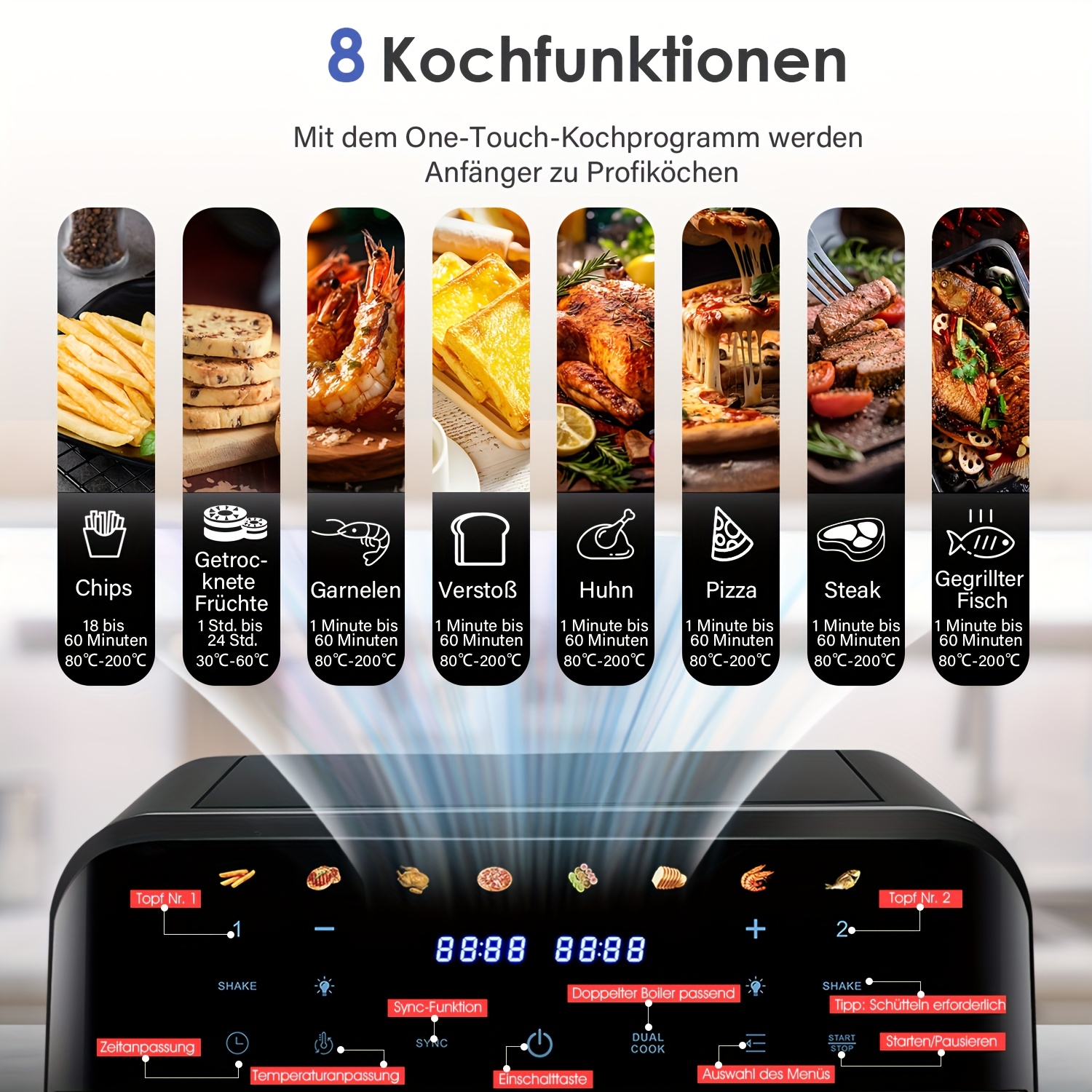 Air fryer 2x4.5L - двоен фритюрник с таймер и неръждаема стомана - Image 5