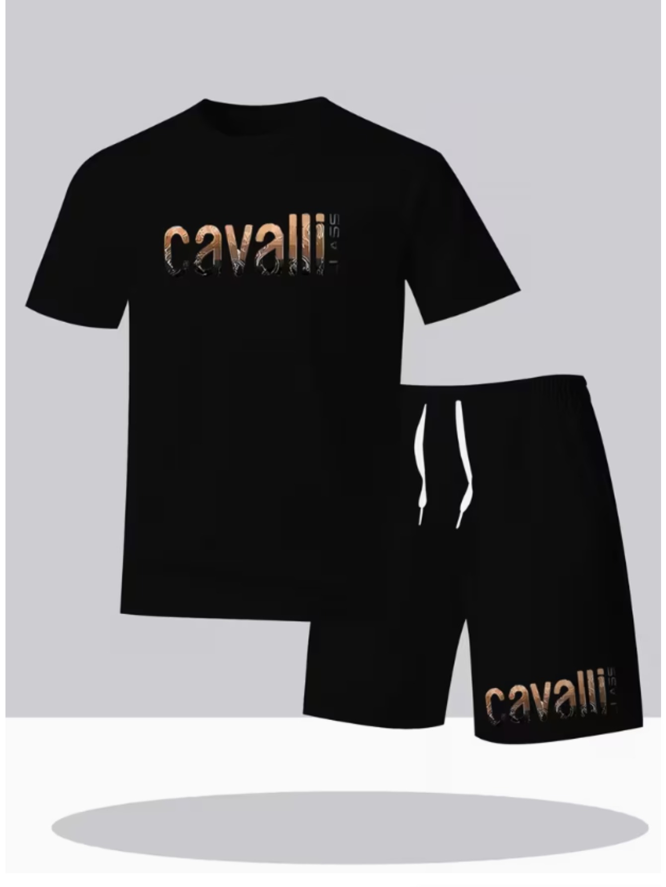 Мъжки спортен комплект тениска и шорти – Cavalli принт, дишащ дизайн