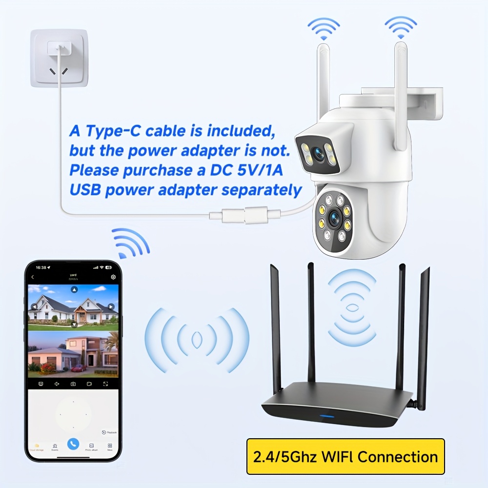 ZHXINSD Външна Камера за Сигурност - Двойна Леща, 1920P, 2.4G/5GHz WiFi, Панорамно 355° Покритие - Image 11