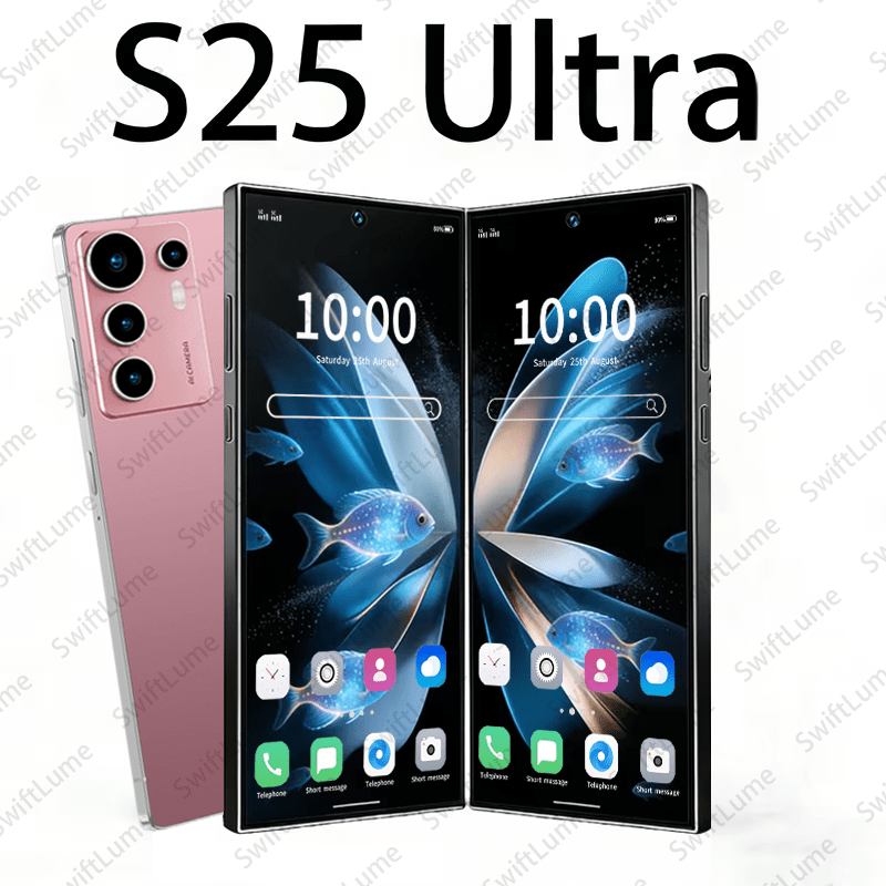 Android 2026 смартфон S25 UITRA - 6.8" HD дисплей, двойни HD камери, 6GB RAM + 64GB памет, стилус, калъф и слушалки, бързо зареждане