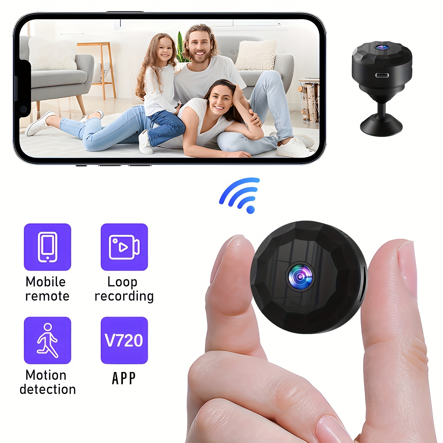 Мини WiFi камера за дом и пътуване – безжична, USB зареждане, мобилно приложение, без SD карта - Image 3