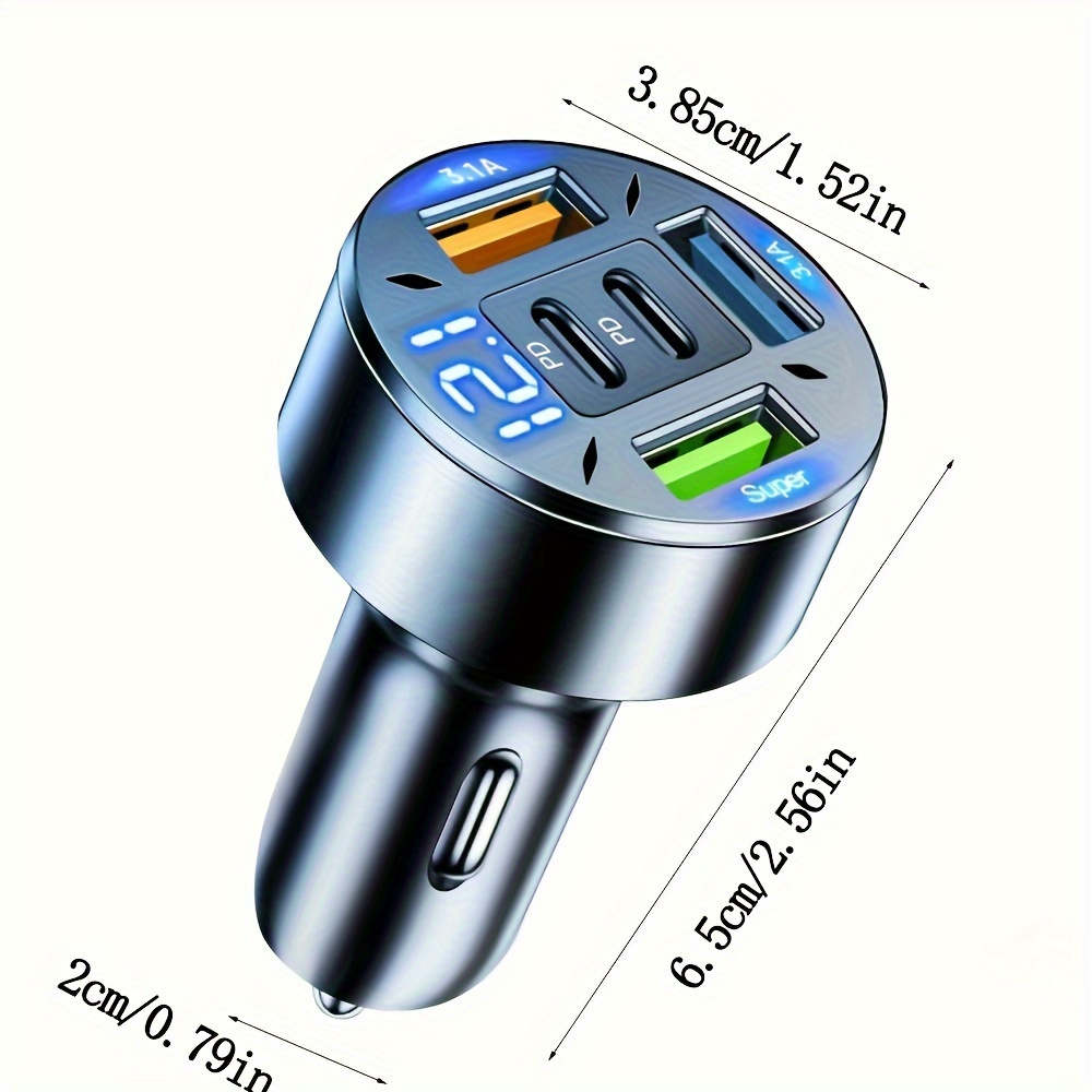 5-в-1 Мултифункционално Скрито Зарядно за Кола – 3 USB + 2 PD, Супер Бързо Зареждане - Image 5