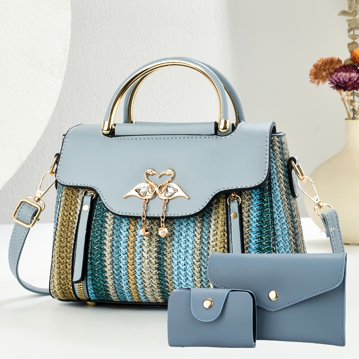 Комплект дамски чанти 3 части – раменна, ръчна и crossbody чанта - Image 5
