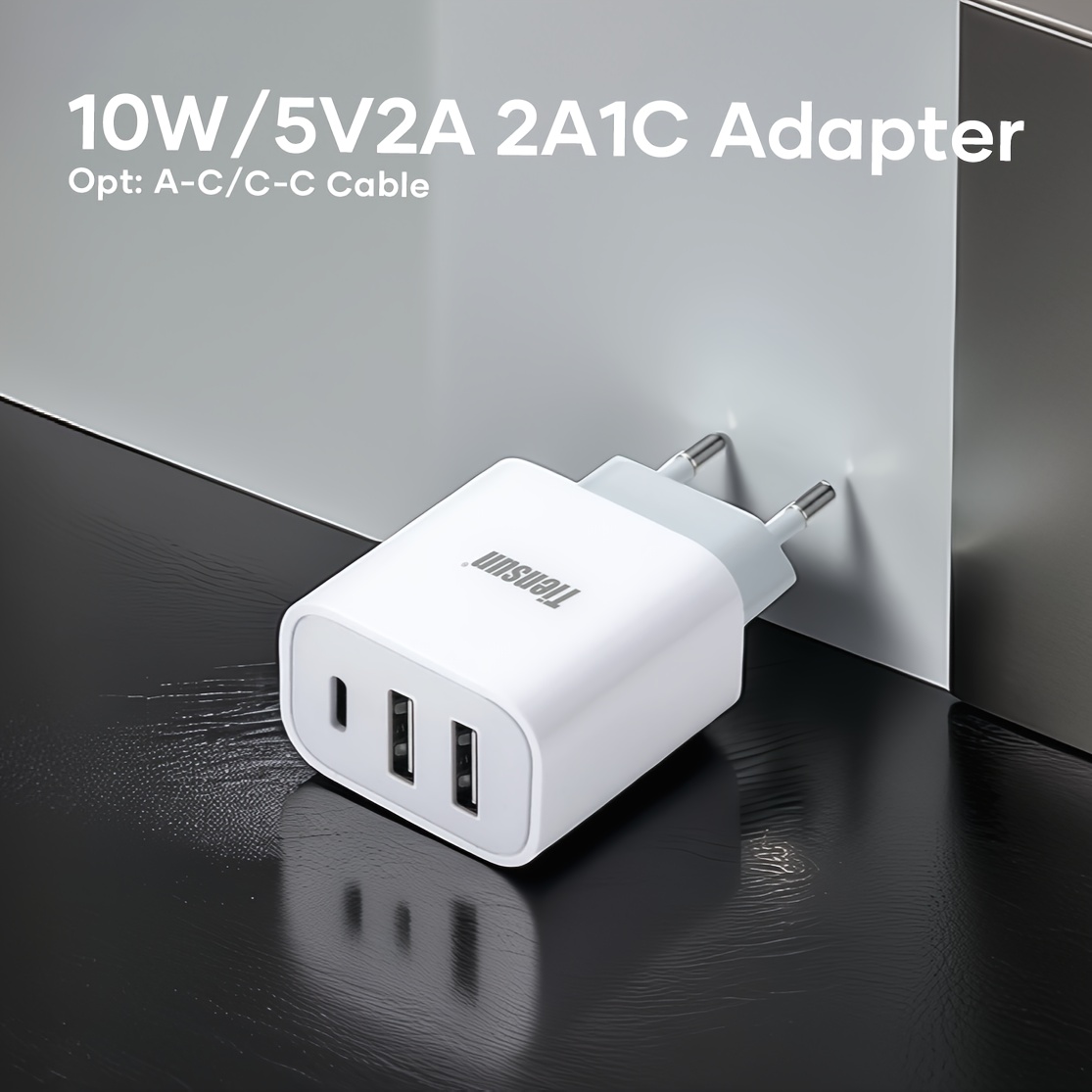 Компактно бързо зарядно TIENSUN – 3‑портов USB A+C адаптер, универсално 220–240V - Image 8