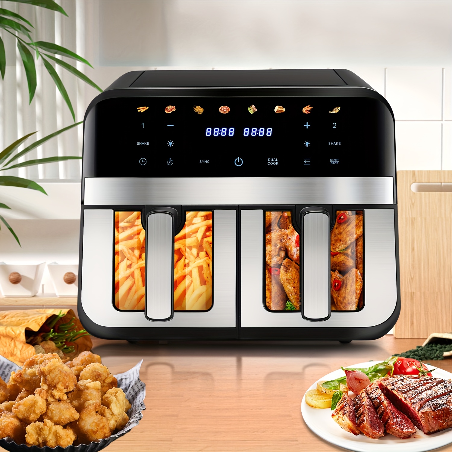 Air fryer 2x4.5L - двоен фритюрник с таймер и неръждаема стомана - Image 3
