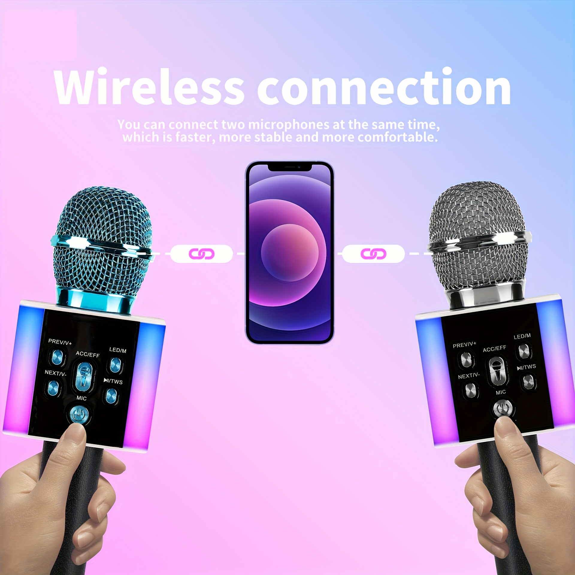 Безжичен караоке микрофон – 10W мощност, USB Type‑C зареждане, литиева батерия 18650, златен/сребрист/син/rose gold - Image 3