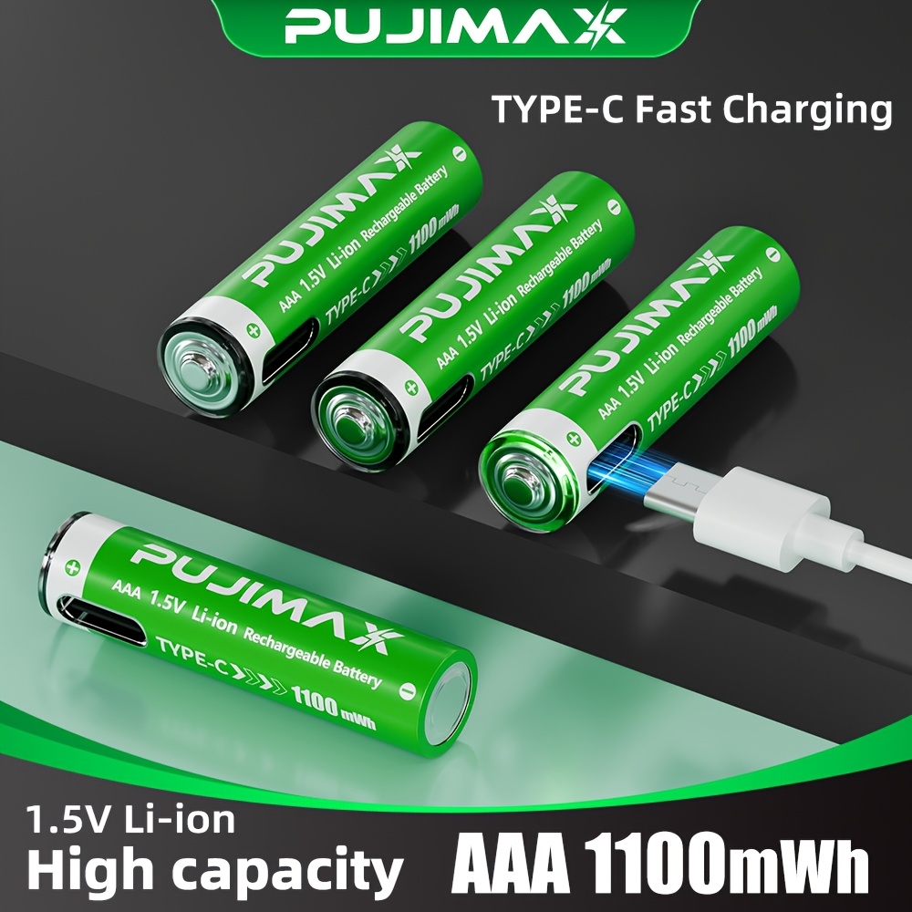 Литиево‑йонни AAA батерии PUJIMAX – 1100mWh, Type‑C зареждане, за мишки, дистанционни и LED