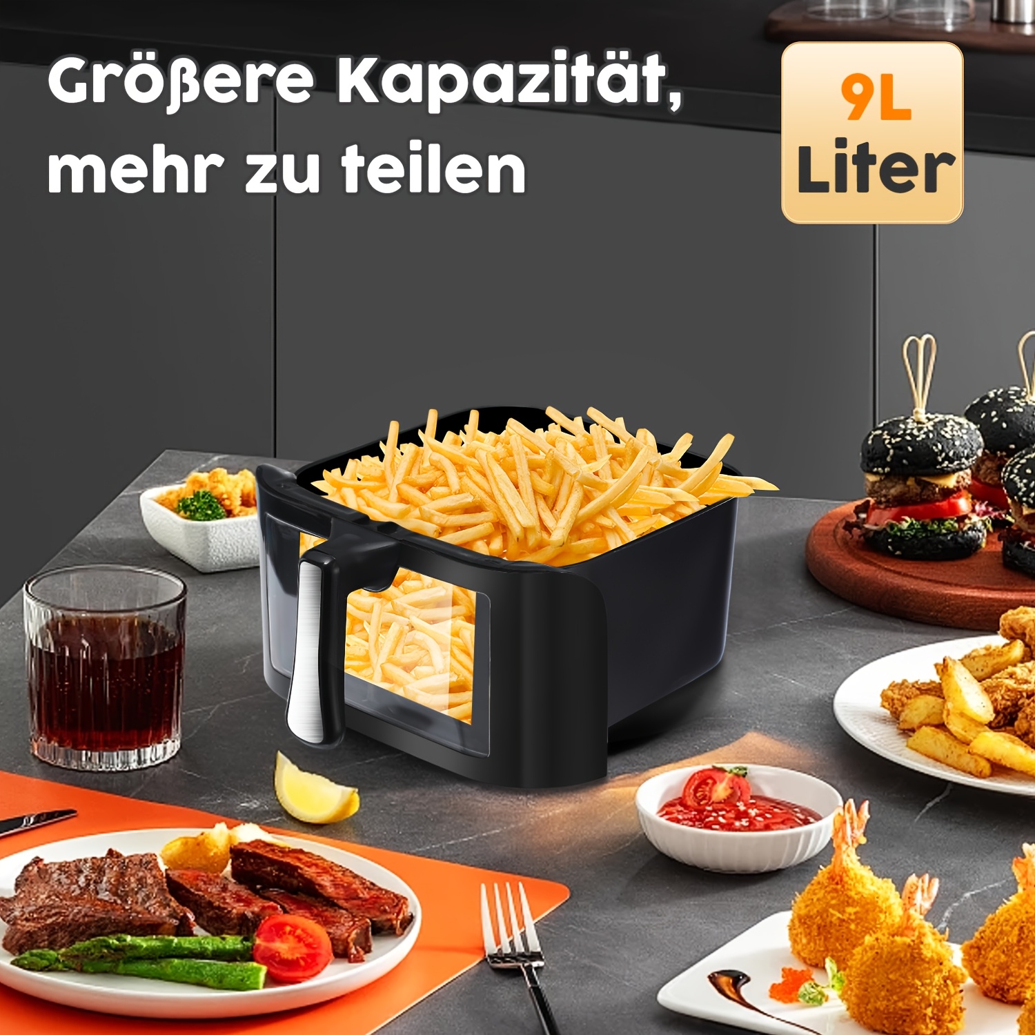 Модерен Air Fryer 9L Kehot - 1400W, Сензорен Панел, Антипригарно Покритие и 6 Програми - Image 8