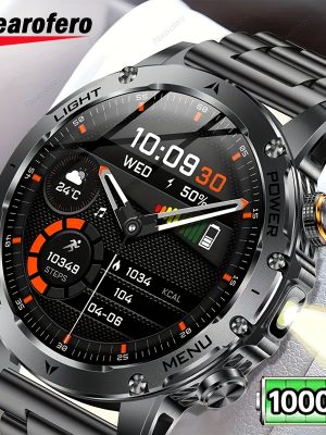 Мъжки смарт часовник 2025 за открито – HD дисплей 1.7″, гласов асистент, LED фенерче, безжични разговори, идеален за спорт и активен живот