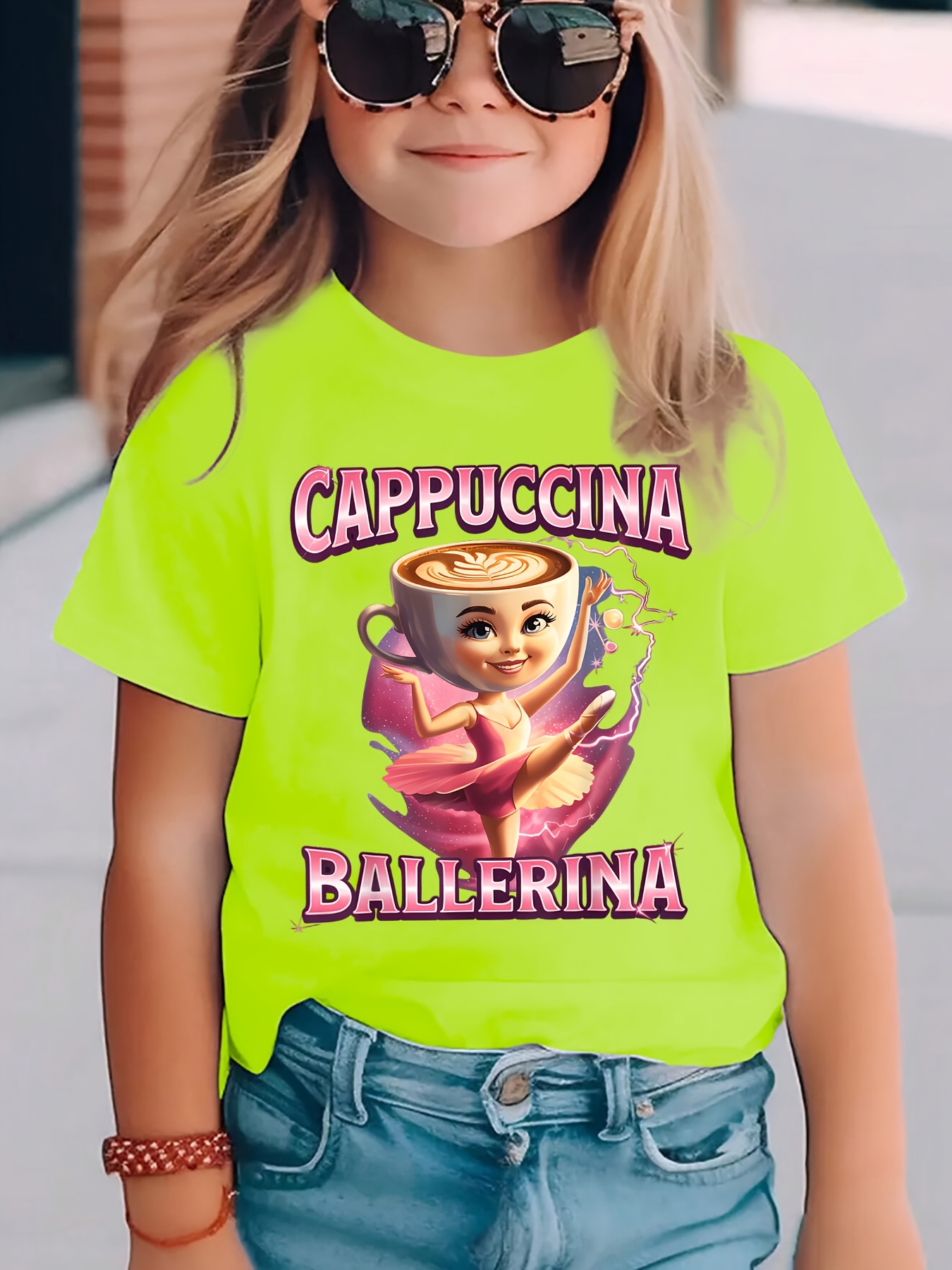 Момичешка тениска CAPPUCCINA BALLERINA – анимационен принт, къс ръкав, летен стил - Image 3