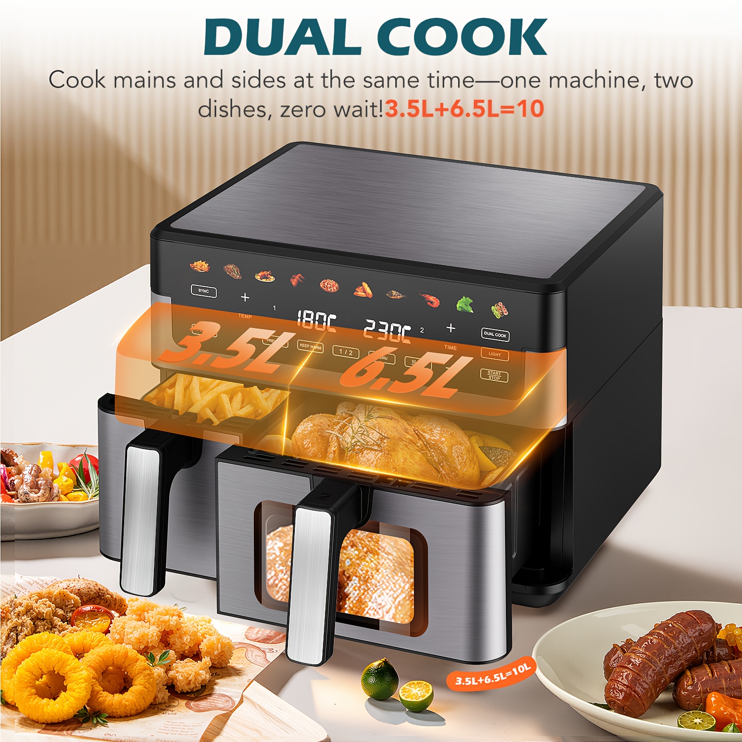 Air fryer 10/11L - фритюрник с двойни кошници и дигитален тъчскрийн - Image 12