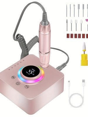 Професионална машина за нокти – RGB nail drill с 12 накрайника, 45000 оборота за гел и акрил