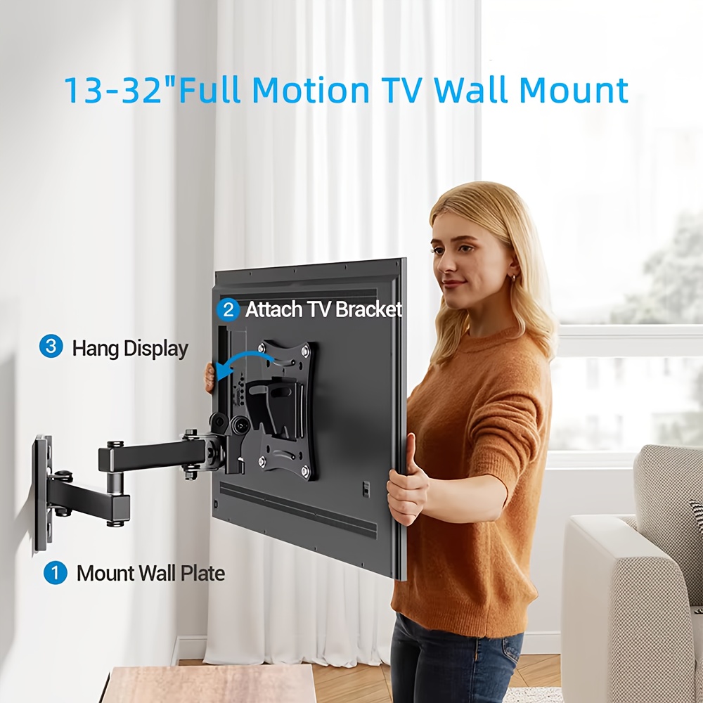 Телескопична стенна стойка за TV 10–32" – наклон 15°, завъртане 180°, VESA 100×100, до 13.61 kg - Image 2
