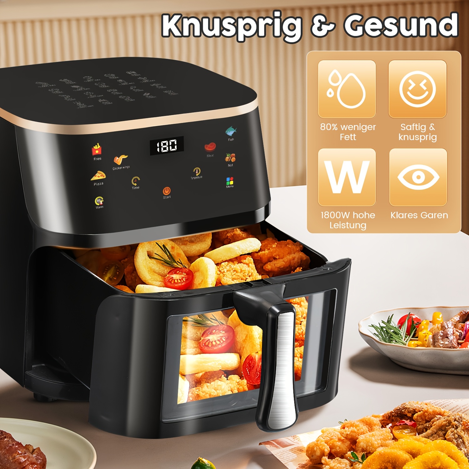 Модерен Air Fryer 9L Kehot - 1400W, Сензорен Панел, Антипригарно Покритие и 6 Програми - Image 4