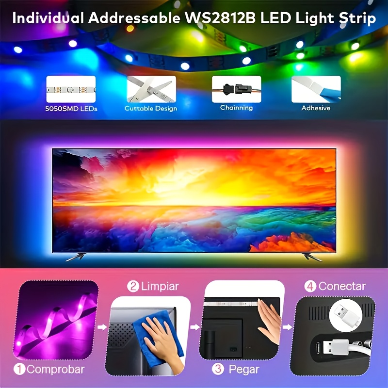 RGB LED лента с USB захранване – управление чрез приложение, музикална синхронизация и таймер - Image 11