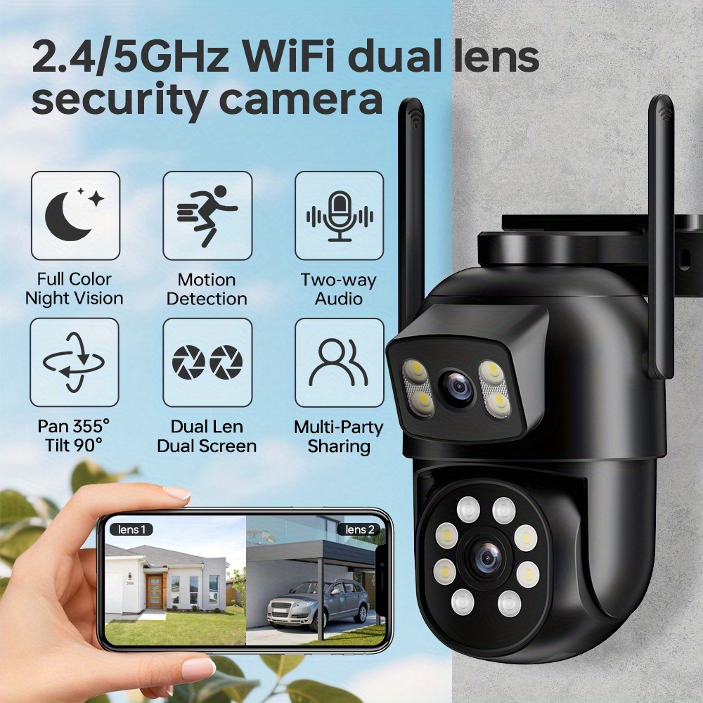 Външна Wi-Fi Камера с Двойни Обективи - 2.4G/5G, PTZ, 355° Панорама, AI Проследяване - Image 2