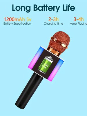 Безжичен караоке микрофон – 10W мощност, USB Type‑C зареждане, литиева батерия 18650, златен/сребрист/син/rose gold