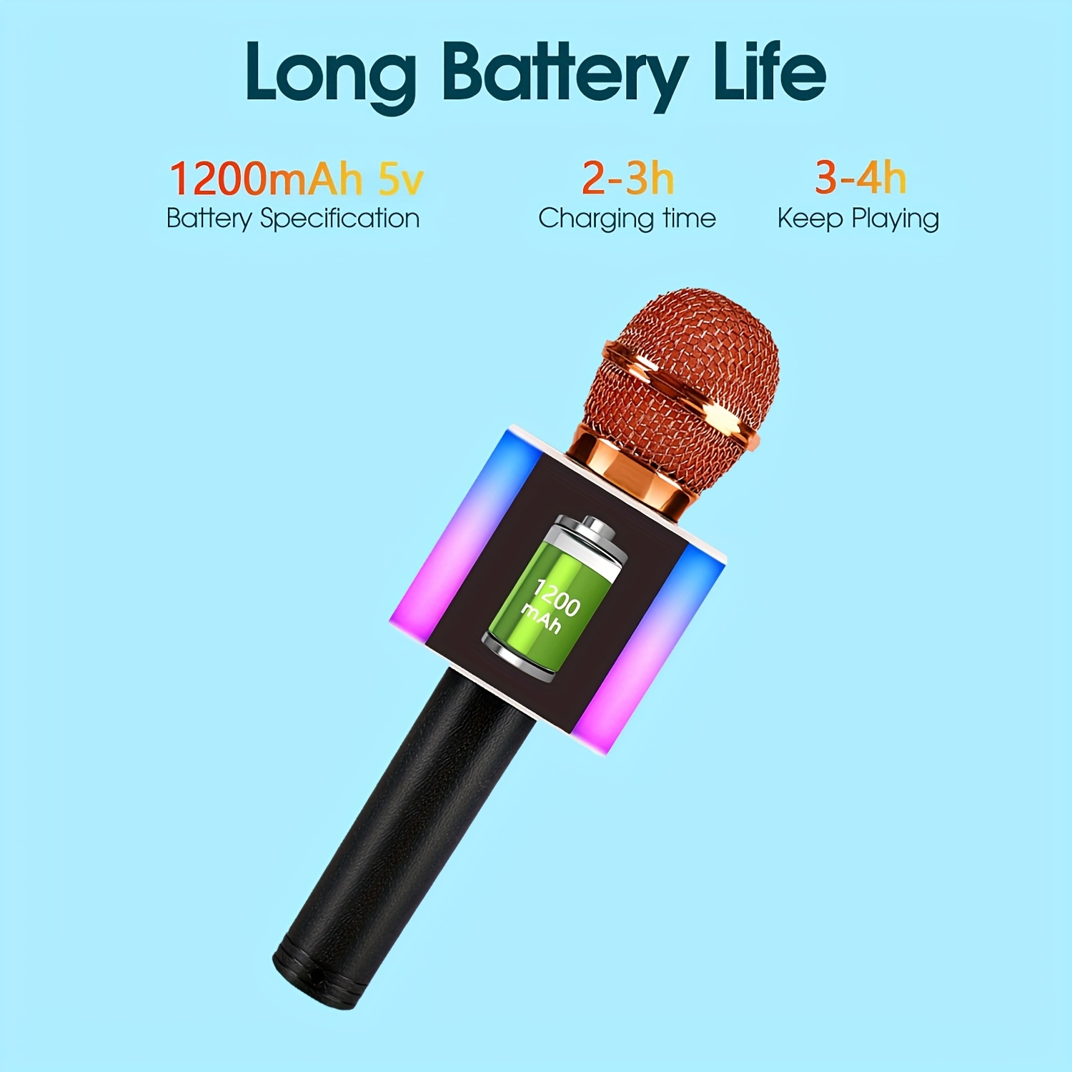Безжичен караоке микрофон – 10W мощност, USB Type‑C зареждане, литиева батерия 18650, златен/сребрист/син/rose gold