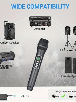 Черeн 2.4GHz безжичен микрофон – USB Type‑C зареждане, литиева батерия 18650, 6.35 мм жак