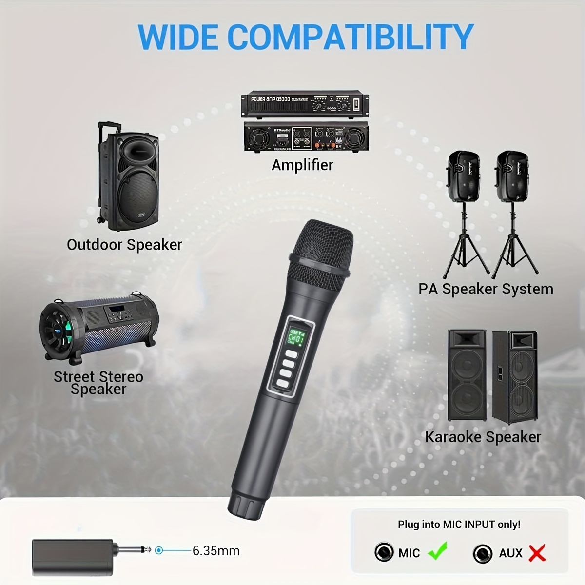 Черeн 2.4GHz безжичен микрофон – USB Type‑C зареждане, литиева батерия 18650, 6.35 мм жак