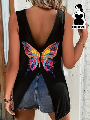 Дамски летен потник oversize – блуза с пеперуда и елегантен стил