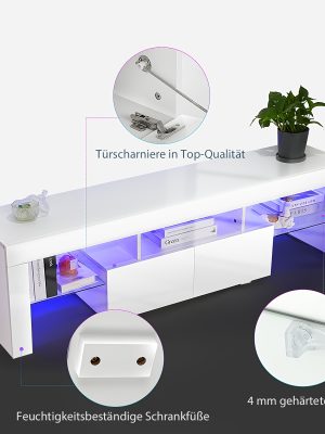 Модерен ТВ шкаф Kehot 160 см – бял с LED осветление
