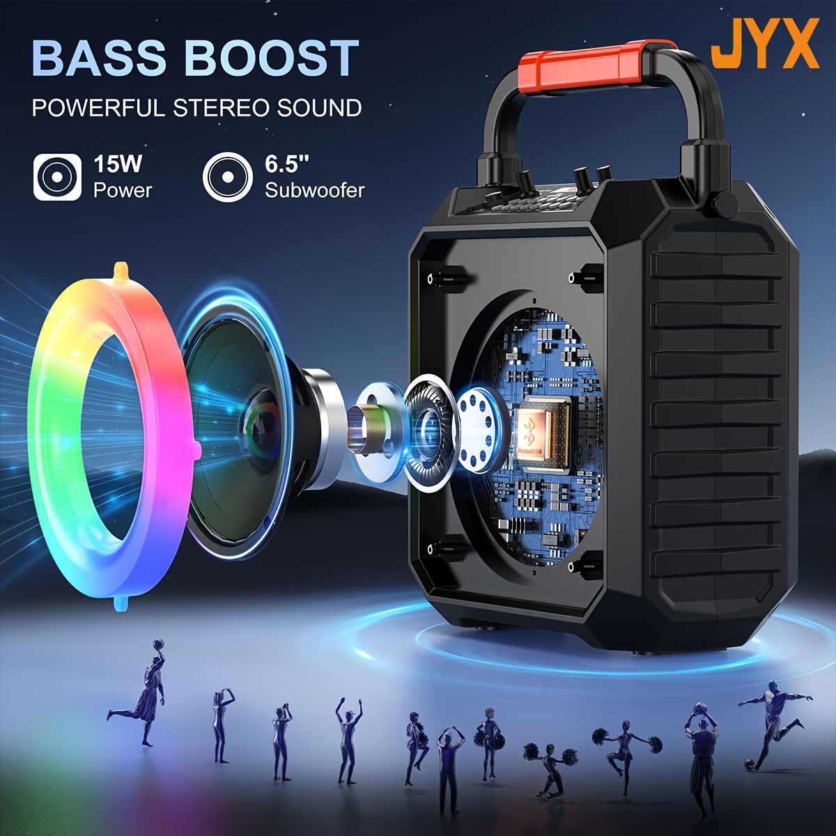 Домашна караоке машина JYX T17‑T – безжични микрофони, LED speaker, литиева батерия 18650, идеална за партита - Image 6