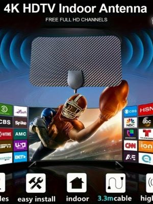 Вътрешна 4K HDTV антена 2024 – карбонов дизайн, безплатни канали, съвместима със стари и нови TV