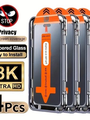 4 бр. закалено стъкло за iPhone – пълно покритие, 9H+, Ultra HD, анти‑подслушване